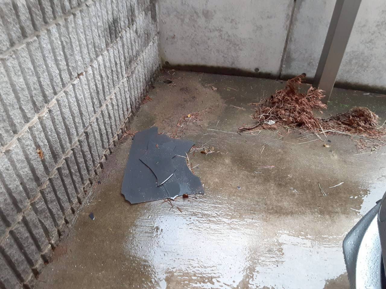 落下した屋根材の破片